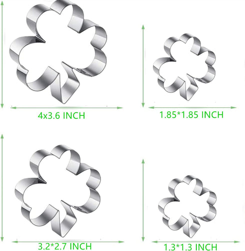 Clover Cookie Cutter Set - 4-Piece St. Patrick's Day Shamrock Metal Cookie Cutters, Irish Holiday Party Supplies,