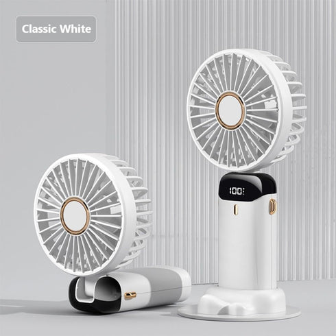 Portable Handheld Fan, USB Rechargeable Personal Fan, 4800mAh, 90° Foldable Mini Desk Fan with Led Digital Display, 5 Speeds Multi-Function Fan for Outdoor Indoor (White) by AMFUN