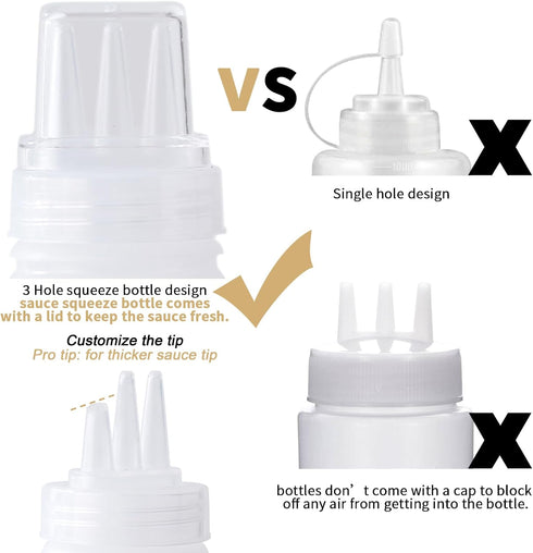 Werduoland 3 3 13oz/380ML Hole Squeeze Bottles for Sauces Plastic Condiment Squeeze Bottles Ketchup Dispenser Salad