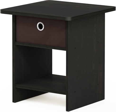 Furinno Dario End Table / Side Table - 1-Pack, Espresso/Brown with Bin Drawer