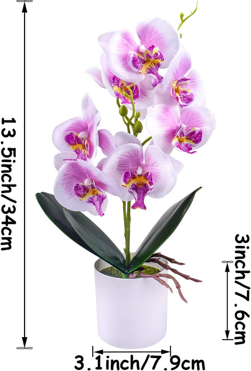 XONOR 2 Pieces Artificial Orchid Flowers, Potted Fake Orchids with Plastic Vase for Home Decor, Office, Wedding