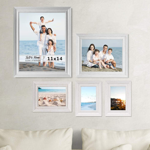 LaVie Home 8x10 Picture Frames - 1 Pack Distressed White Rustic Photo Frame with Tempered Glass