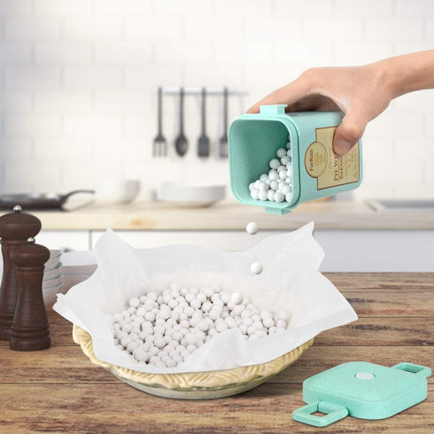 Ceramic Pie Weights Reusable, 10mm Baking Beans with Wheat Straw Container for Pie Crust