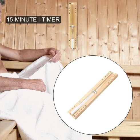 Sauna Hourglass Sand Timer, Beech Wood 15 Minutes Accurate Hour-Glass, Rotating Wooden Hour Glass (White Sand)