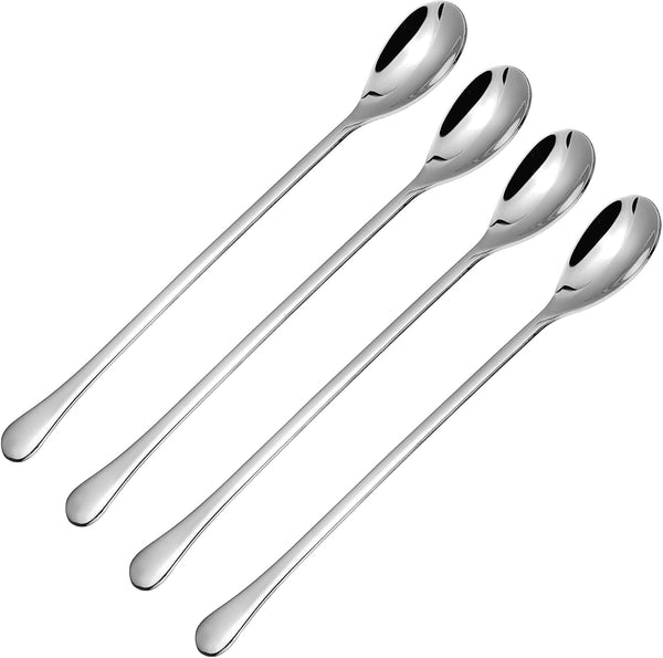 Coffee Spoon - 4 Pcs Long Coffee Spoons for Bar, 8-Inch Iced Tea Spoon, Cocktail Mixing Stirrers (Silver)