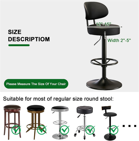 Set 2, 12-15 Inch FUANGUI Bar Stool Covers Round of Waterproof PU Seat Covers With Elastic Bands, Chair Covers Washable