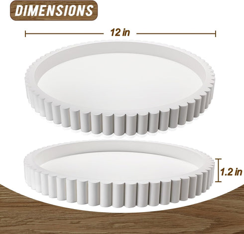 12in Handmade Decorative Tray for Coffee Table Tray Decor, White Wooden Decorative Round Tray for for Coffee Table
