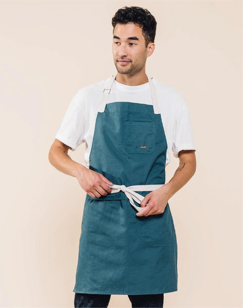 Caldo Daily Cotton Kitchen Apron for Cooking - Adjustable Straps with Pockets and Towel Loop, Spruce