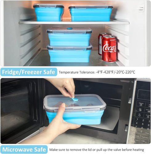 Collapsible Food Storage Containers with Airtight Lid & Air Vent, 40.5 oz, Kitchen Silicone Meal Prep Container Set