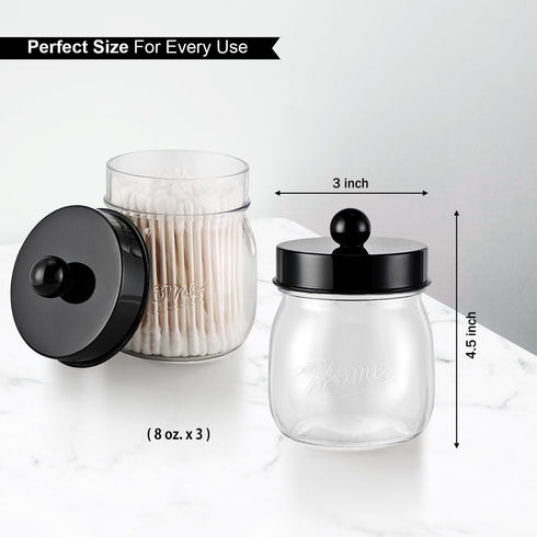 SheeChung 3 Pack Qtip Holder Bathroom Jar Set - Apothecary Mason Jar for Home Storage Organizer, Qtip Dispenser