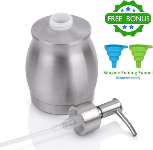 Stainless Steel Liquid Soap Dispenser with Pump - 390 ml/13 oz Brushed Nickel Bottle for Kitchen and Bathroom
