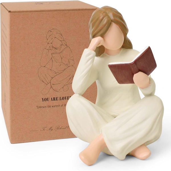 Reading Book Thinker Figurine Gift for Women Librarian Readers Study Graduates Students