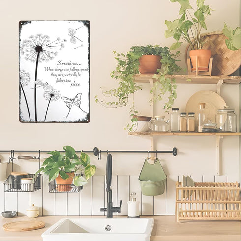 Dandelion Inspirational Wall Art Vintage Metal Sign, Dragonfly and Dandelion Retro Iron Painting Plaque (12x8 inch)