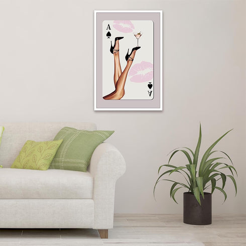 LRCYBMN 24X36 Trendy Pink Playing Card Print Wall Art Posters Retro Ace Of Spades Print Black Heels Poster Bar Cart