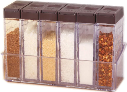 6 Case Spice Shaker Jars, Transparent Condiment Container Set for Salt Spices Seasoning Storage Box