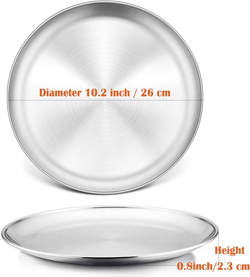 P&P CHEF 10 Inch Pizza Pan, 3 Pieces Stainless Steel Round Tray for Oven Baking Roasting, Heavy Duty - Silver