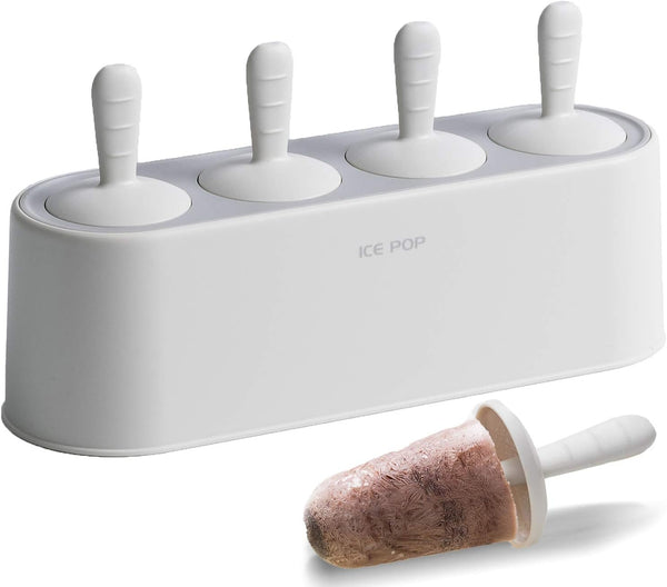 Popsicle Mold Set, 4 Pieces Homemade Silicone Popsicle Maker, Easy Release Ice Cream Molds (White, IcyClassic Pops)