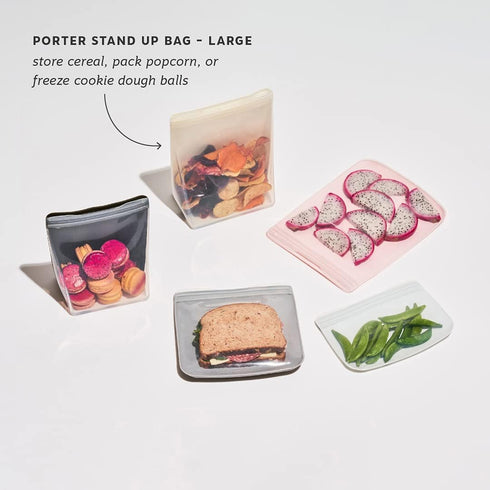 W&P Porter Silicone Reusable Storage Bag, Sandwich (50oz Stand-Up), Slate Food Storage Container, Microwave Safe