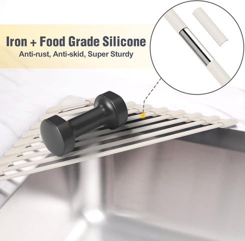 Tomorotec Compact Silicone-Coated Triangle Dish Drying Rack for Sink Corner - Foldable Stainless Steel Over-The-Sink
