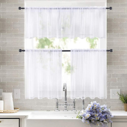 MIULEE Window Valance Half Sheer Curtains, Rod Pocket Voile Drapes, Extra Wide for Small Window, 60 x 18 Inch