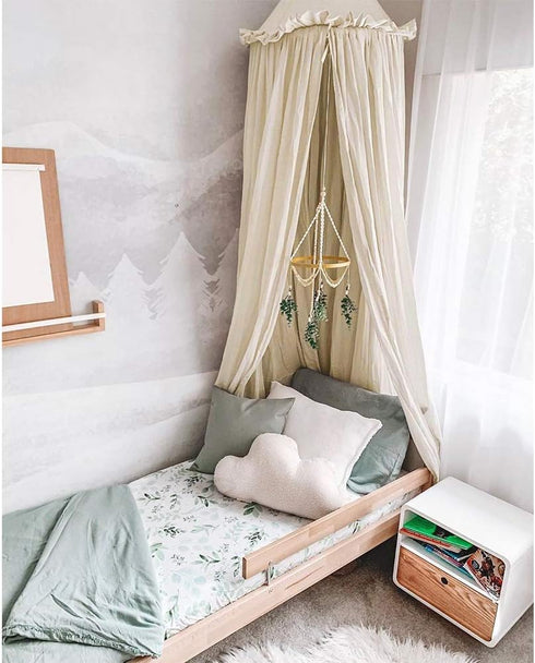 YIUOR Kids Bed Canopy with Frills Cotton Cover Net for Crib Reading Nook Curtain Hideaway Hanging Round Tent Nursery