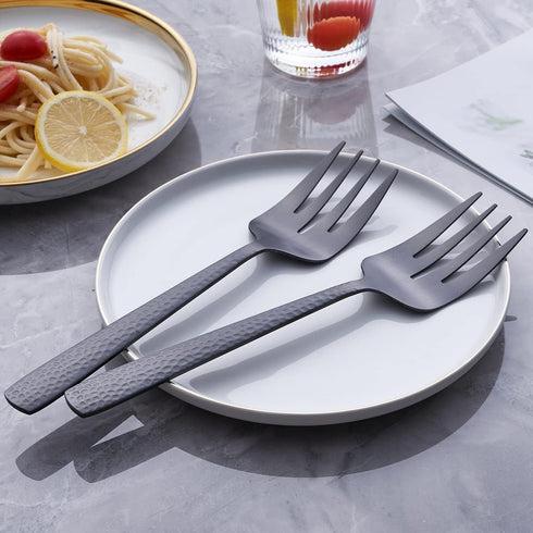 Matte Black Serving Fork, 9.5-inch Stainless Steel Large Serving Fork, Heavy Duty, Satin Finish, Set of 3