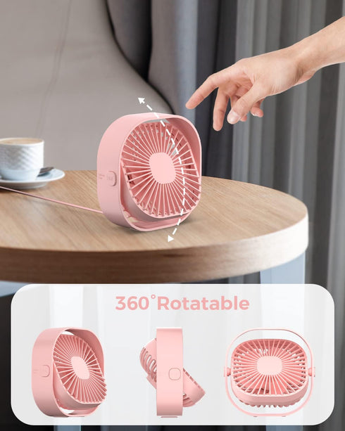 RJVW Small USB Desk Fan, 3 Speeds, 4 inch Portable Table Fan, 360° Rotatable for Home Office & Summer Gift