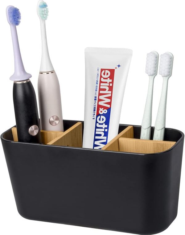 Bamboo Toothbrush Holders for Bathrooms, 5 Slots Vanity Organizer for Electric Toothbrushes, Toothpaste, Razors - Black