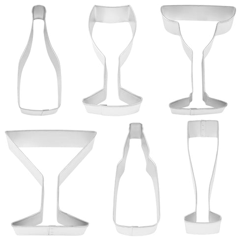 R&M International 1978 Beverage Cookie Cutters, 6-Piece Set Martini Glass, Champagne Flute, Wine Glass, and More