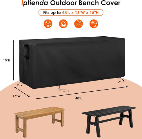 48 Inch Black-48x16x15in Outdoor Bench Cover for Backless Benches, Patio Bench Covers Waterproof Heavy Duty