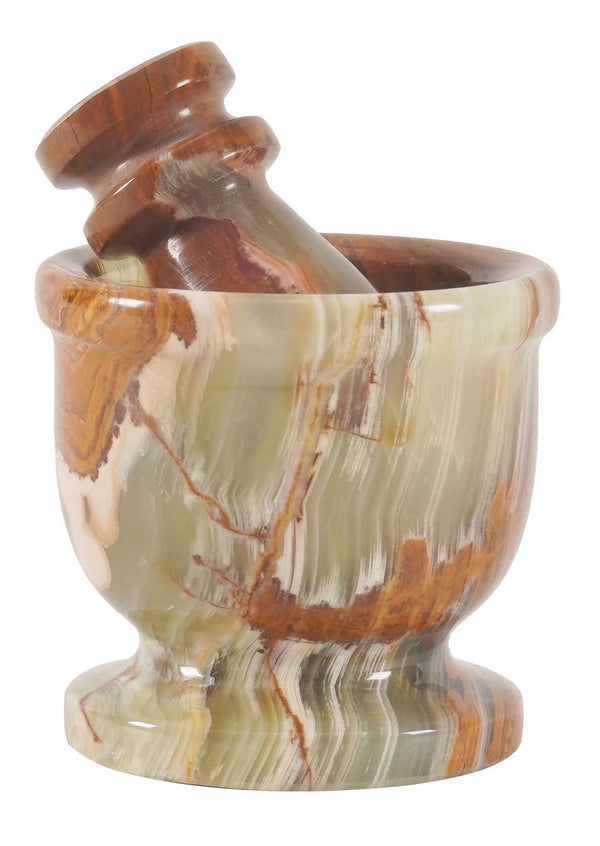 Radicaln Mortar and Pestle Set, Green Onyx Palm Size 2.5" Portable Handmade Marble Spice Crusher