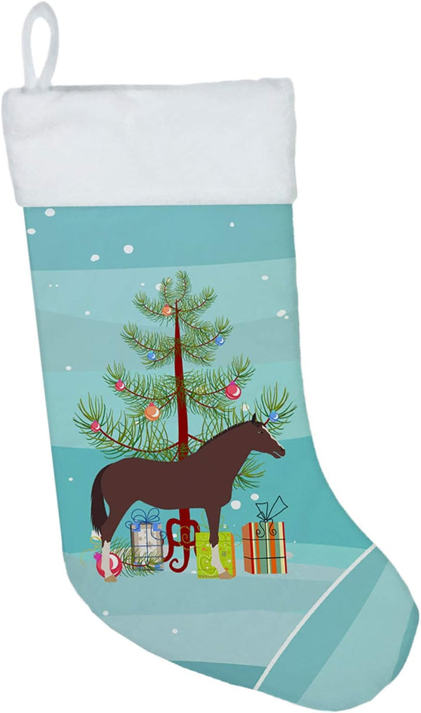Caroline's Treasures BB9280CS English Thoroughbred Horse Christmas Stocking, Teal Fireplace Hanging Holiday Decor