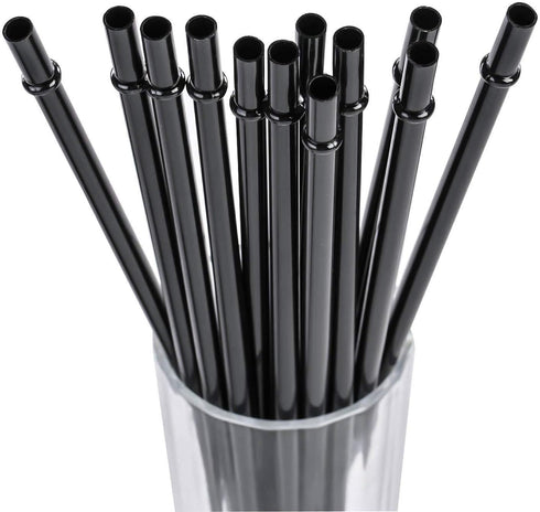 DAKOUFISH 9 Inch Black Reusable Plastic Drinking Straws, Set of 12 Pcs with Cleaning Brush for Mason Jars