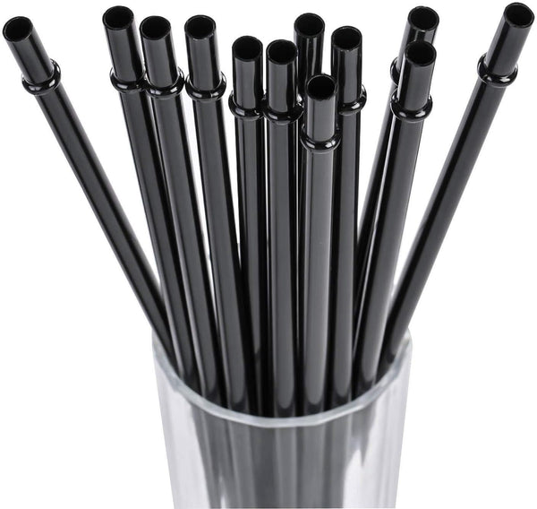 DAKOUFISH 10 Inch Long Black Reusable Plastic Drinking Straws Set of 12 with Cleaning Brush for 16 oz & 24 oz Mason Jars