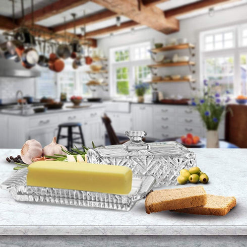 Dublin Crystal Collection Glass Butter Dish with Lid - Elegant Butter Holder
