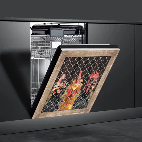 Farm Chicken Coop Dishwasher Face Cover - Magnetic Decorative Country Hen Stickers, Fridge Door Cover, 23Wx26H