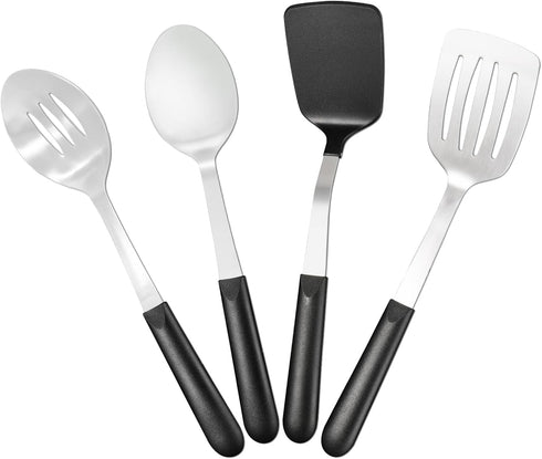 Stainless Steel Cooking Utensils Set - 4-Piece Kitchen Set with PP Handles, Dishwasher Safe, Non-Stick Spoons & Spatula