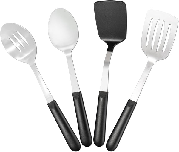 Stainless Steel Cooking Utensils Set - 4-Piece Kitchen Set with PP Handles, Dishwasher Safe, Non-Stick Spoons & Spatula