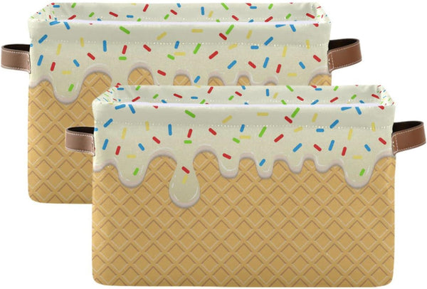 Ice Cream Texture Storage Basket Bin, Large Cube Canvas Collapsible Storage Organizer for Home Office Closet - 15 L x