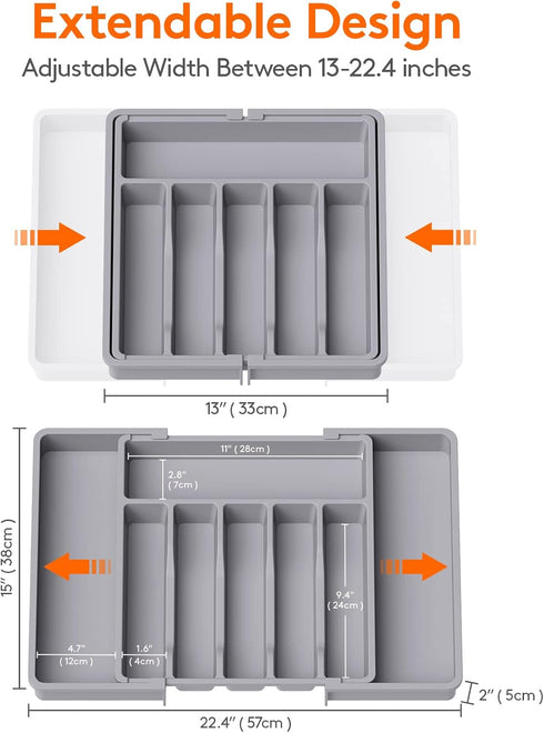 Lifewit Silverware Drawer Organizer, Expandable Utensil Tray for Kitchen, BPA Free Flatware Holder, Large, Grey