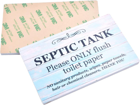 Septic Tank Sign - Adhesive Plaque for Restroom, Bathroom, Toilet, Loo, W.C, Light Blue Foamex Board