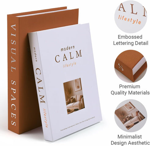 Cenjeery Set 2 Minimalist Decorative Books for Home Decor - of Aesthetic Faux/Fake Book Boxes Enhance Coffee Table