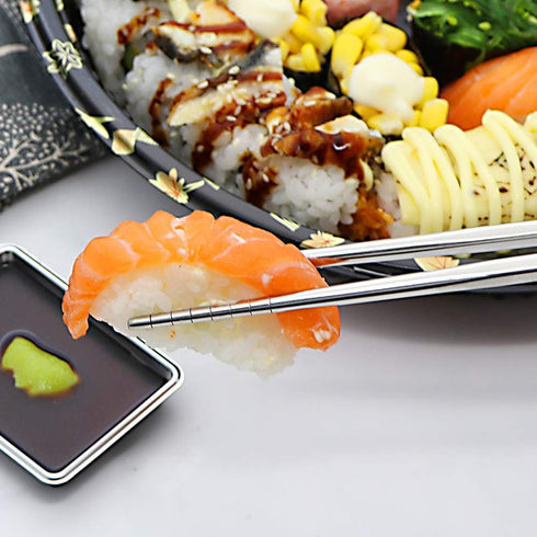 Stainless Steel Chopsticks, 5 Pairs Reusable Multicolor Lightweight 304 Metal, Non-Slip Gift Set, Silver Hollow
