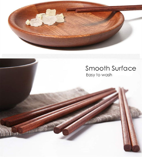 Wooden Chopsticks, 10 Pairs Reusable Dishwasher Safe, Handmade Iron Wood, Natural Healthy for Cooking, Eating,