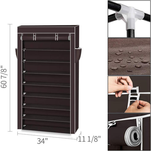 Mytunes 10-Tier Closet, 40 Shoe Rack, Shoes Storage Cabinet with Dustproof Cover, Free Standing Cubby Room Organizer