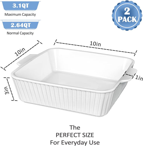 Casserole Dishes for Oven, 10'' Square Baking Dish, 2 Pack Ceramic Bakeware Sets with Handles