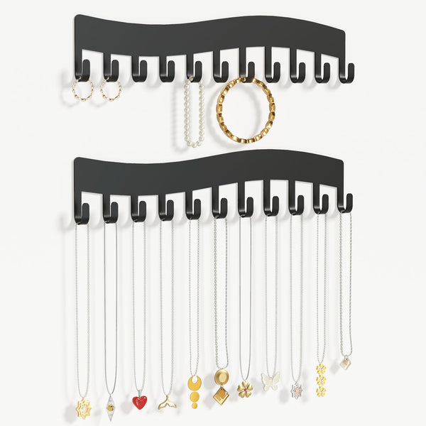 Wall Necklace Organizer Holder, Wall Mounted Jewelry Hanging Storage for Necklaces, Black Display Hanger