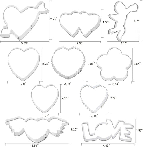 HOWAF 10pcs Valentine's Day Cookie Cutters Set - Stainless Steel Shapes for Kids & Adults, Wedding Tools