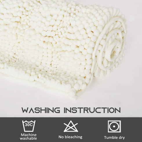 NICETOWN Super Thick Soft Chenille Bath Mats, Striped, Machine Washable, Durable Doormat, Water Absorbent, Cream, 32" x