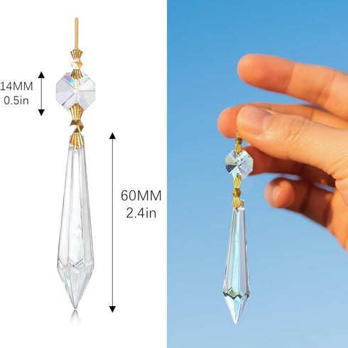 15pcs 60mm H&D Large Clear Crystal Chandelier Icicle U-Drop Prisms Lamp Parts Brass Connectors